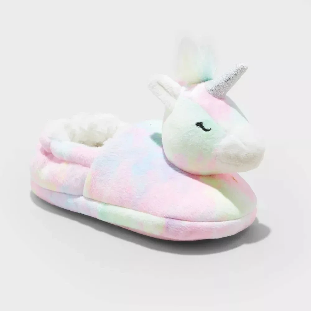 Toddler Girls Cat & Jack Unicorn‎ Slippers Pink 5/6 New With Tags